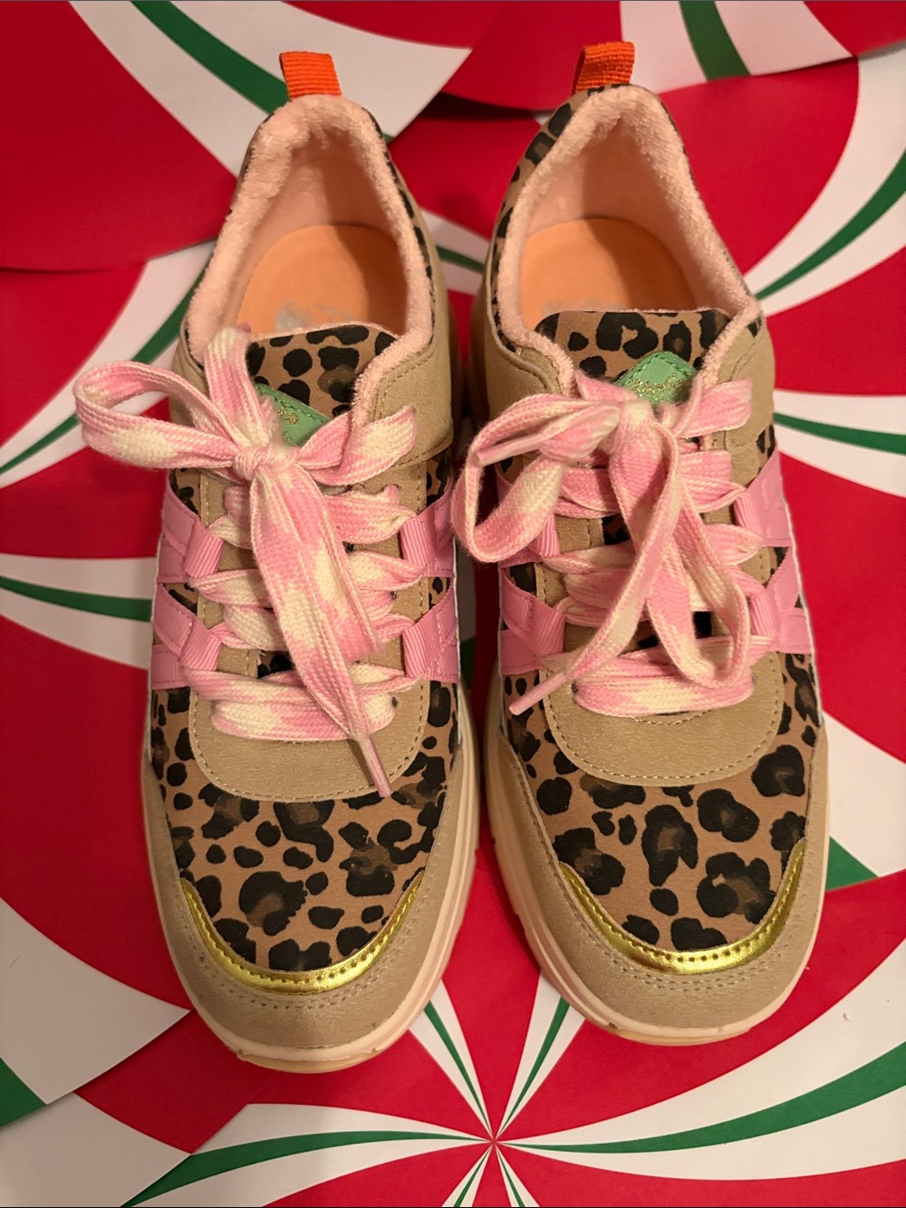 Leopard Print Women's Fashion Sneakers in Pink and Tan